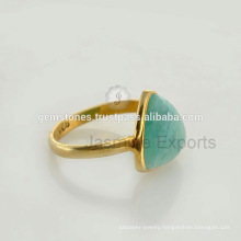 925 Sterling Silver, Vermeil Gold Amazonite Gemstone Bezel Ring Gemstone Jewelry